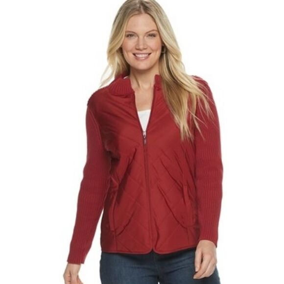 Petite Croft & Barrow Red Quilted Sweater Jacket - Picture 2 of 16